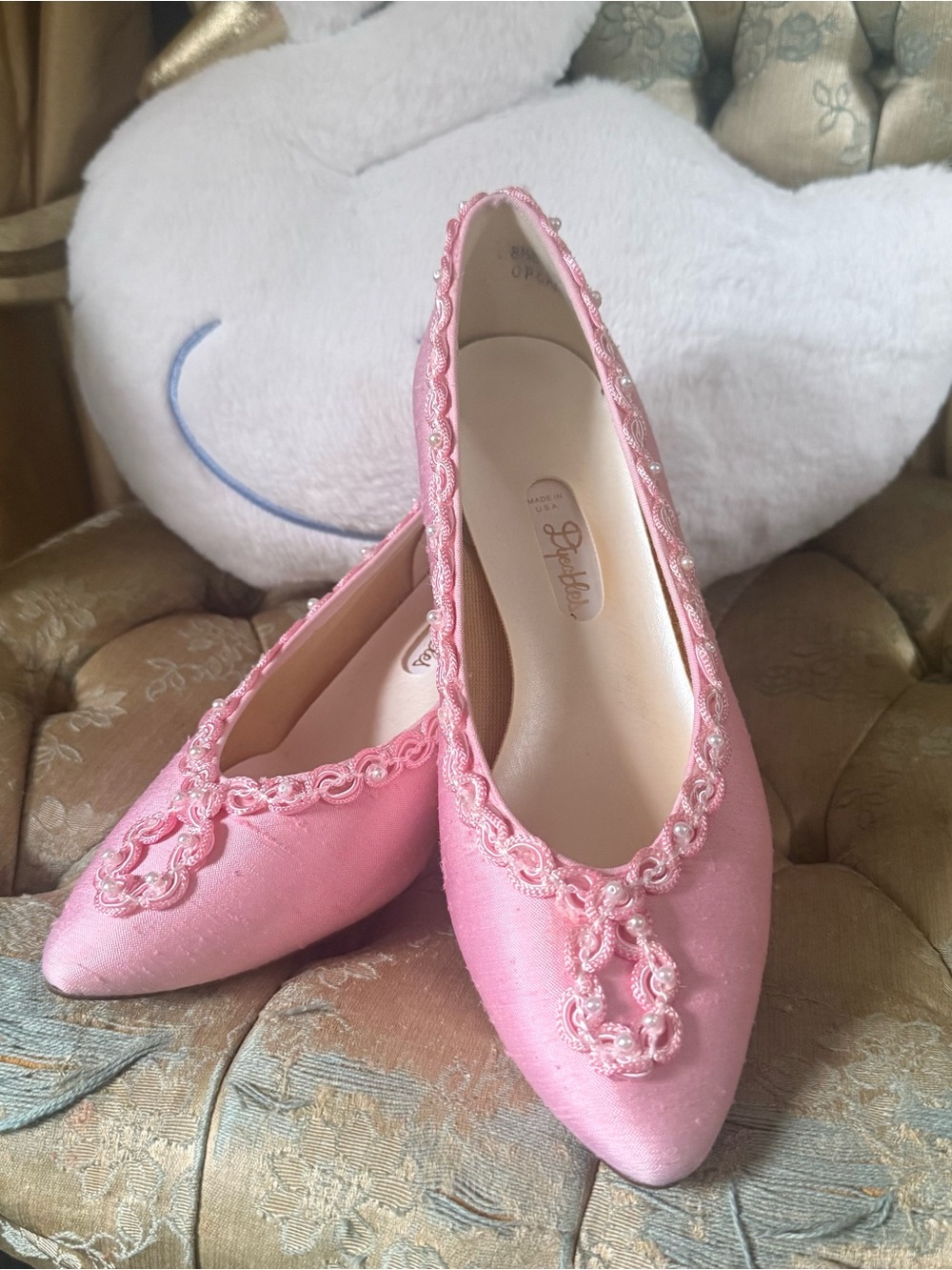Vintage 1950’s Silk Marie Antoinette Vibes Embellished Pointed-Toe Heels